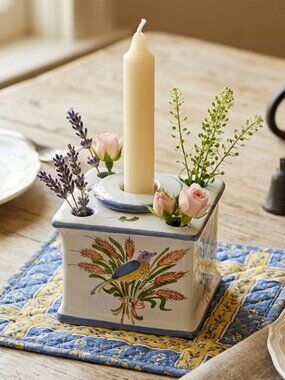 VTG Pierre Deux French Country Ceramic Candle Holder Bud Vase Bird Design